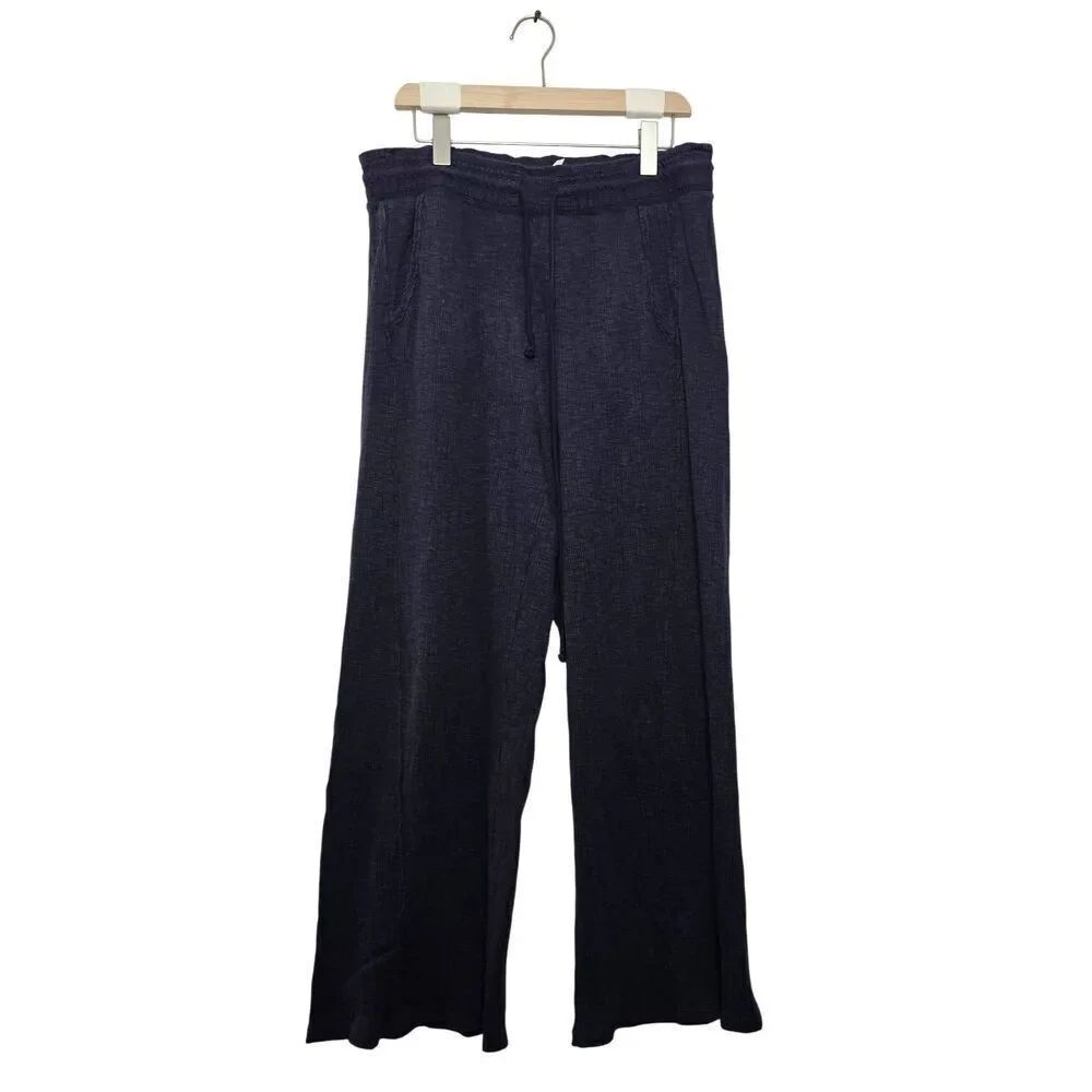 Daily Practice Pants Size Medium Ribbed Wide Leg Drawstring Navy